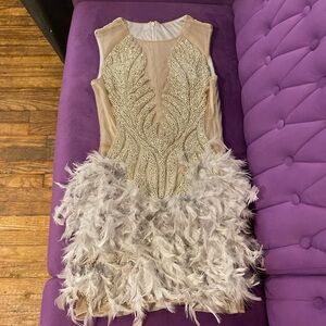 Elegant Feather Embellished Mini Dress